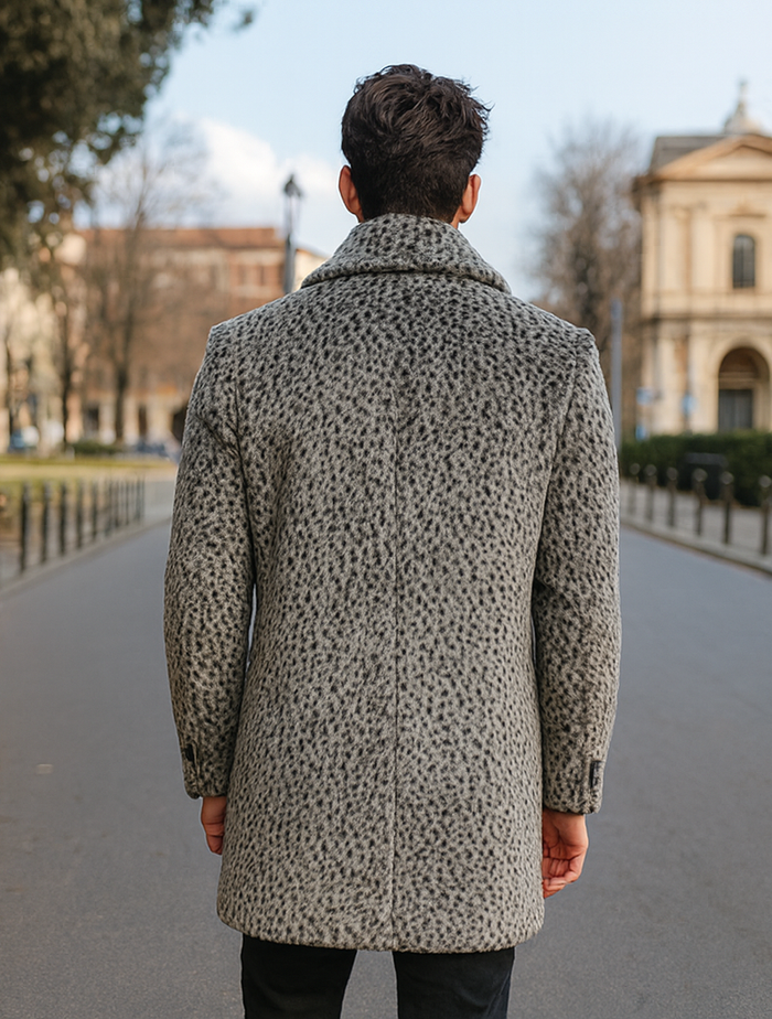 Mens Vintage 1920s Gangster Pimp Coat  Leopard Faux Fur Long Jacket