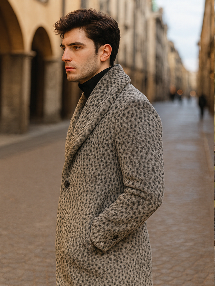 Mens Vintage 1920s Gangster Pimp Coat  Leopard Faux Fur Long Jacket