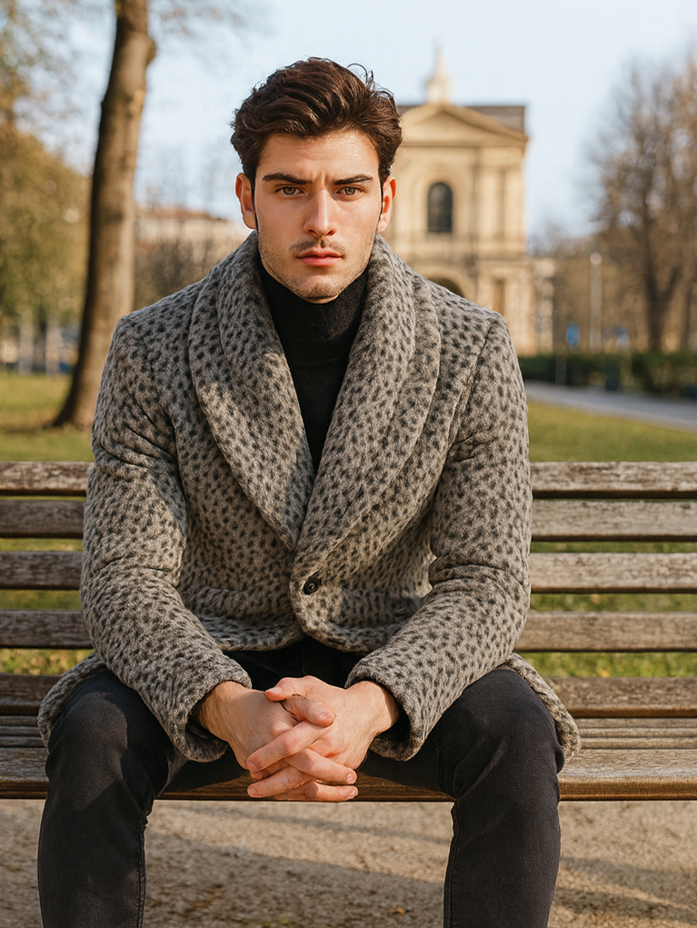 Mens Vintage 1920s Gangster Pimp Coat  Leopard Faux Fur Long Jacket