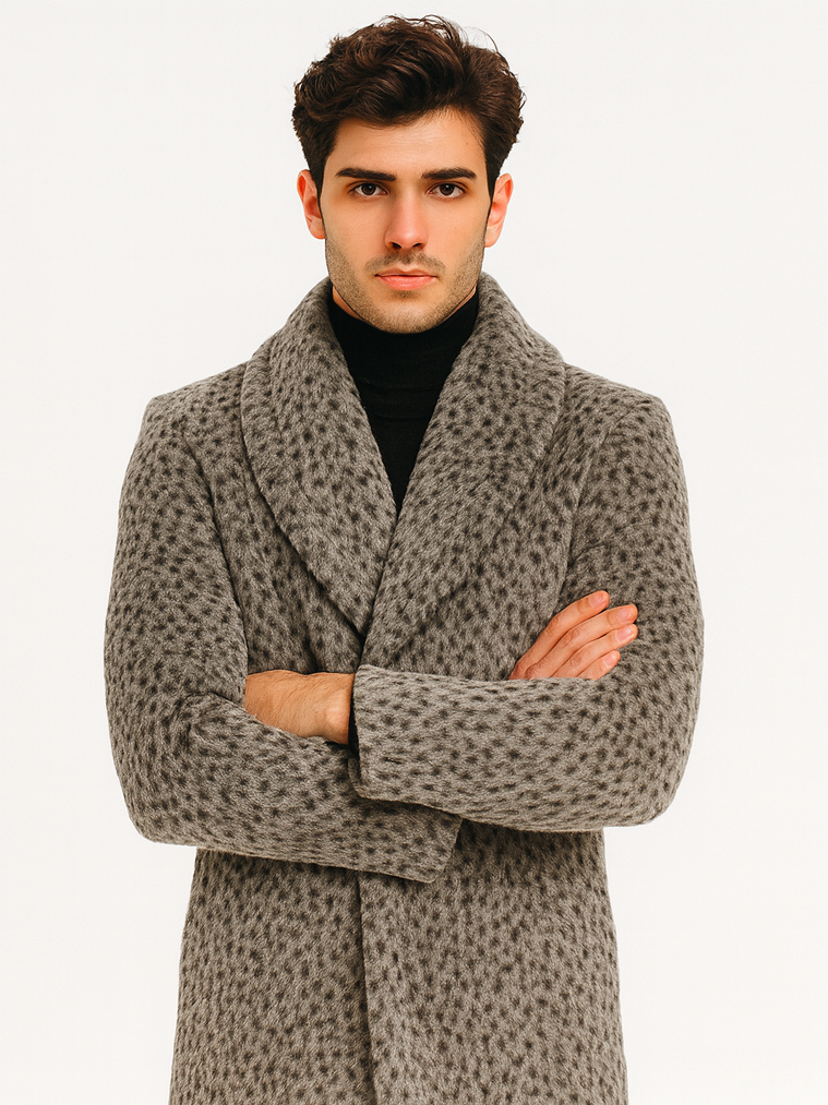 Mens Vintage 1920s Gangster Pimp Coat  Leopard Faux Fur Long Jacket