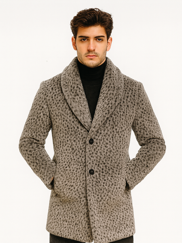 Mens Vintage 1920s Gangster Pimp Coat  Leopard Faux Fur Long Jacket