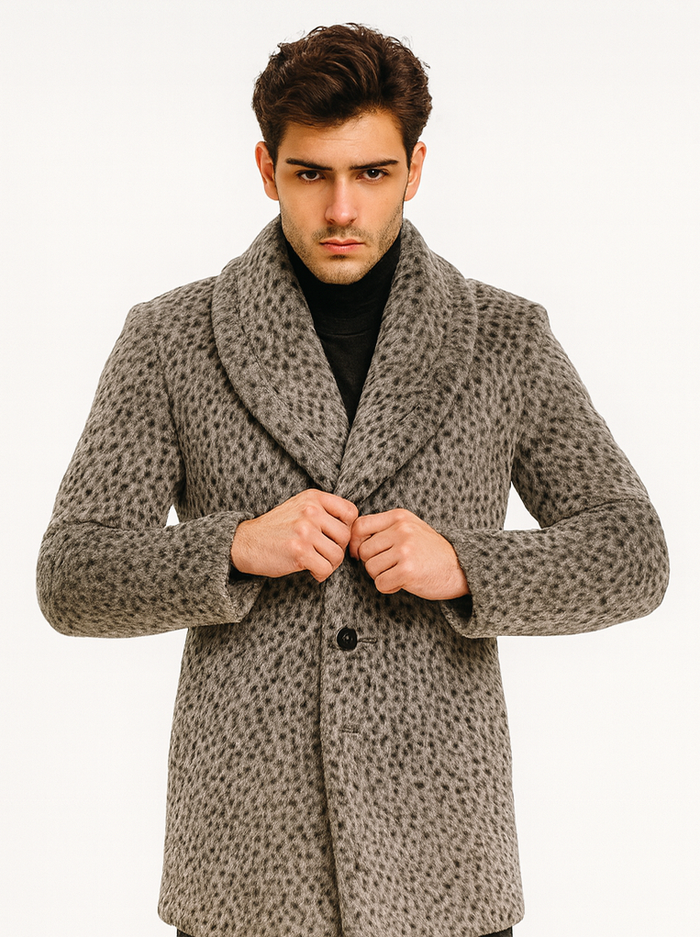 Mens Vintage 1920s Gangster Pimp Coat  Leopard Faux Fur Long Jacket