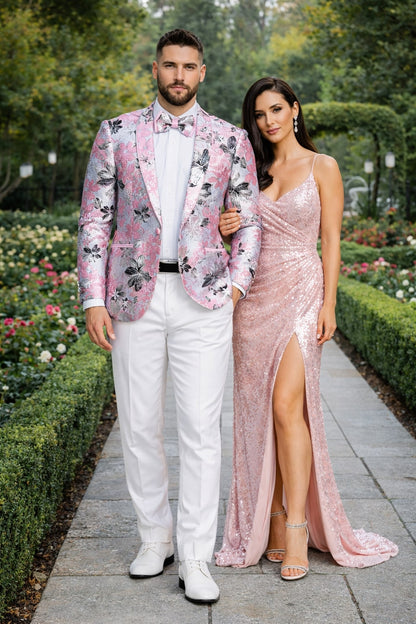 Mens Paisley Shawl Prom Tuxedo Dinner Jacket in Pink