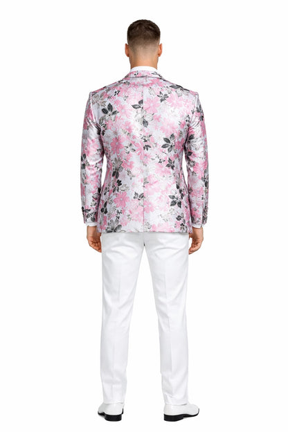 Mens Paisley Shawl Prom Tuxedo Dinner Jacket in Pink