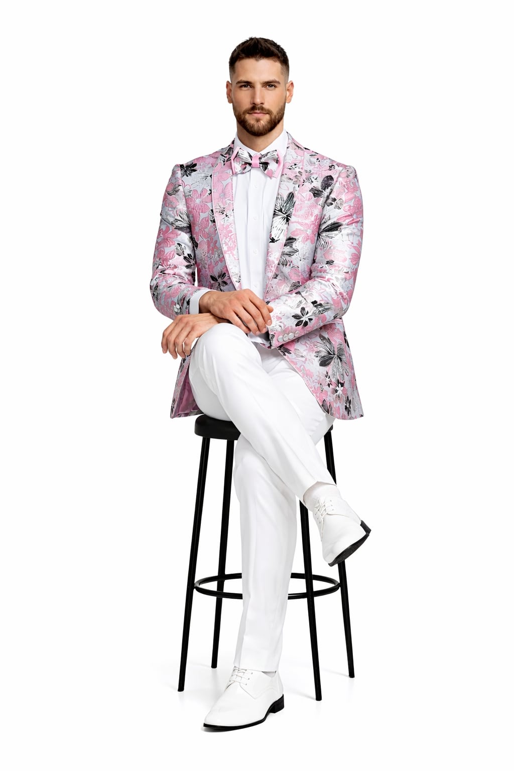 Mens Paisley Shawl Prom Tuxedo Dinner Jacket in Pink
