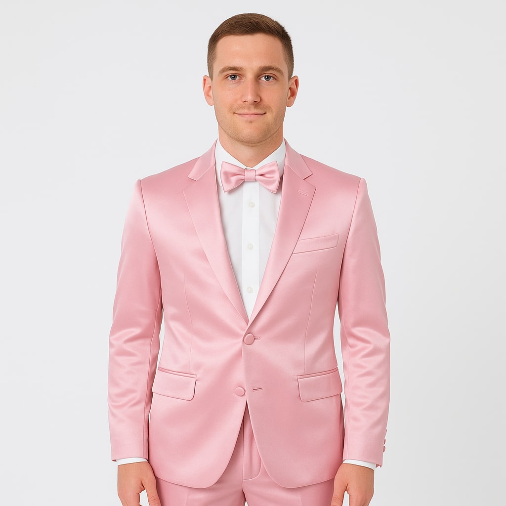 Pink Satin Tuxedo Set – Stylish 4-Piece for Weddings & Proms