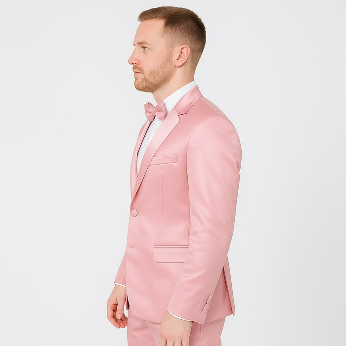 Pink Satin Tuxedo Set  Stylish 4-Piece for Weddings & Proms