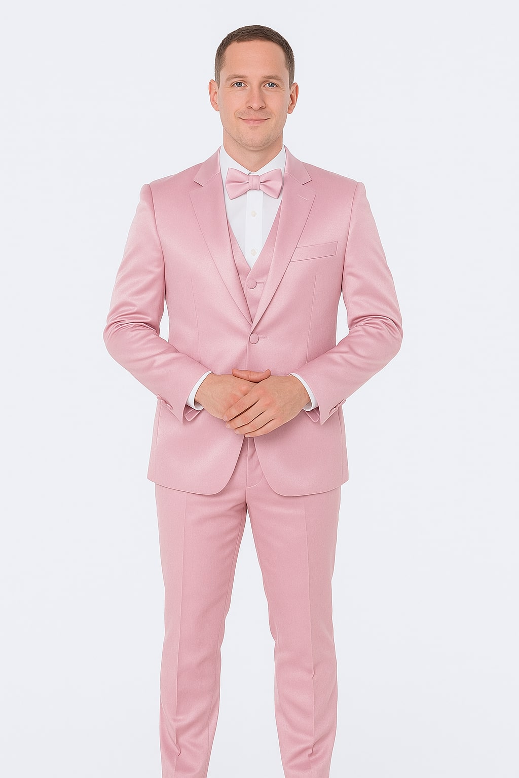Pink Satin Tuxedo Set – Stylish 4-Piece for Weddings & Proms
