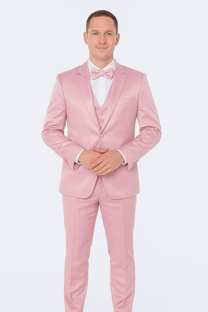 Pink Satin Tuxedo Set  Stylish 4-Piece for Weddings & Proms