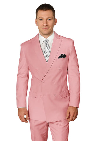 Elegant Men’s Double-Breasted Wool Suit in Soft Blush Pink