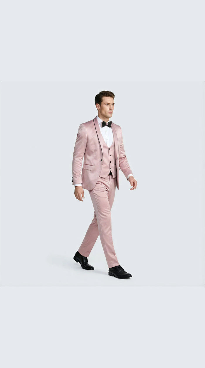 Dusty Rose Slim Fit Satin Tuxedo – Four Piece Set