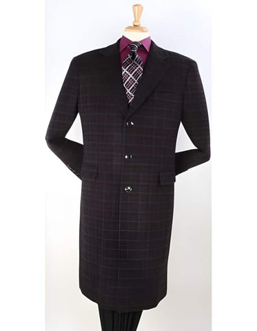 Mens Overcoat - Topcoat For Men - Winter Fabric-Plaid Pattern ~ Windowpane Wool Overcoat - Men's Tuxedo USA