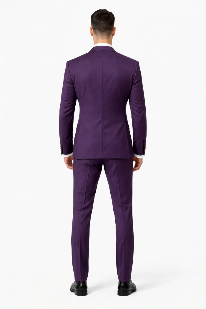 Plum Suit - Purple Suit With Gold Buttons With Double Breasted Vest - Rossiman Suits