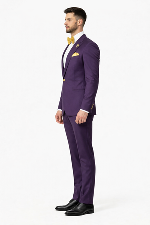 Plum Suit - Purple Suit With Gold Buttons With Double Breasted Vest - Rossiman Suits