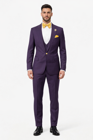 Plum Suit - Purple Suit With Gold Buttons With Double Breasted Vest - Rossiman Suits