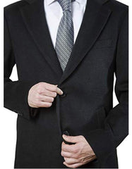 Men's Modern Fit Polyester ~ Viscose ~ Spandex Black Long men's Dress Topcoat - Winter coat