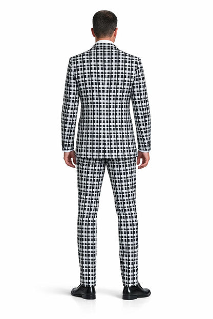 Statement Men’s 3-Piece 100% Wool Fashion Suit – Unique Checker Pattern