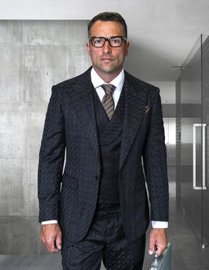 Statement Men's 3 Piece 100% Wool Fashion Suit - Unique Checker Pattern
