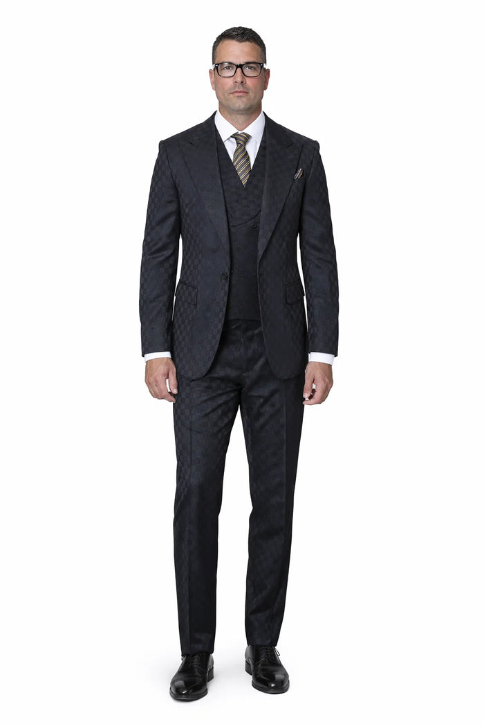 Statement Men’s 3-Piece 100% Wool Fashion Suit – Unique Checker Pattern