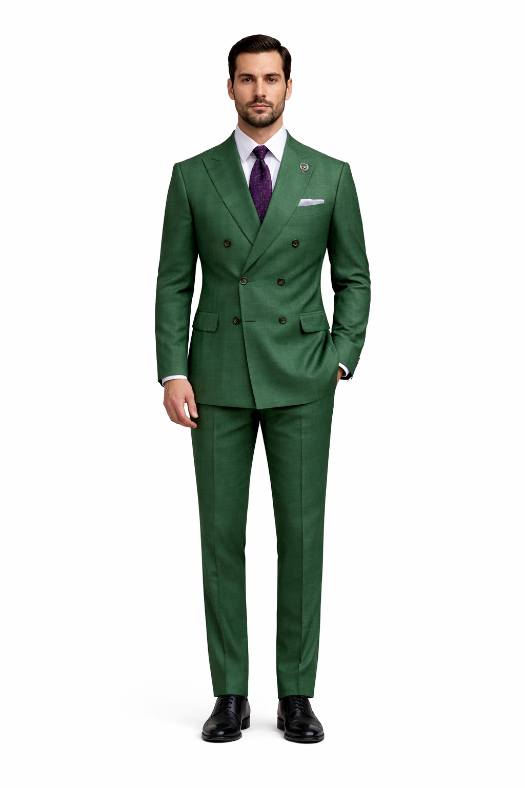 Premium Green Suit with Purple Tie  Stylish Mens Attire