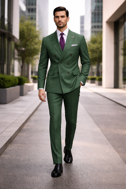 Premium Green Suit with Purple Tie  Stylish Mens Attire