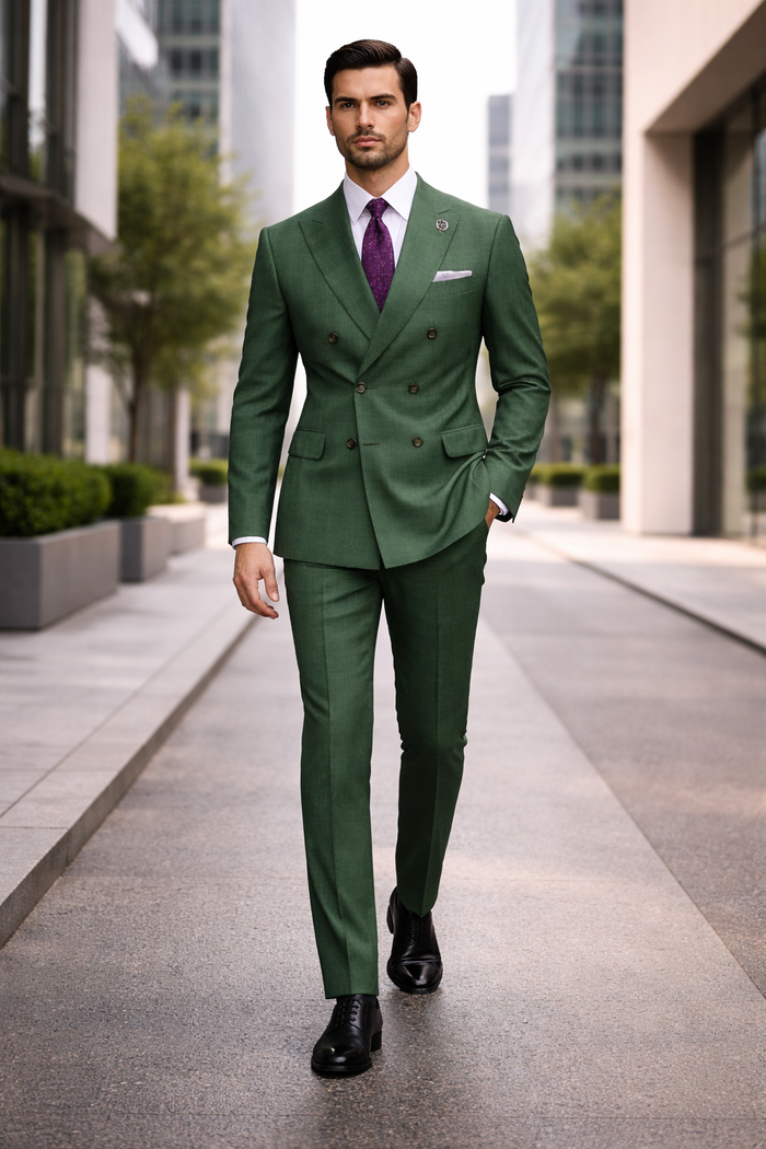 Premium Green Suit with Purple Tie - Stylish Men's Attire
