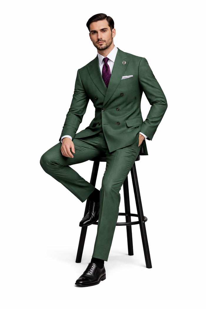 Premium Green Suit with Purple Tie - Stylish Men's Attire