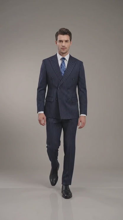 Men’s Navy Pinstripe Double-Breasted Suit – 1920s Gangster Wedding, Gatsby and Formal Suit