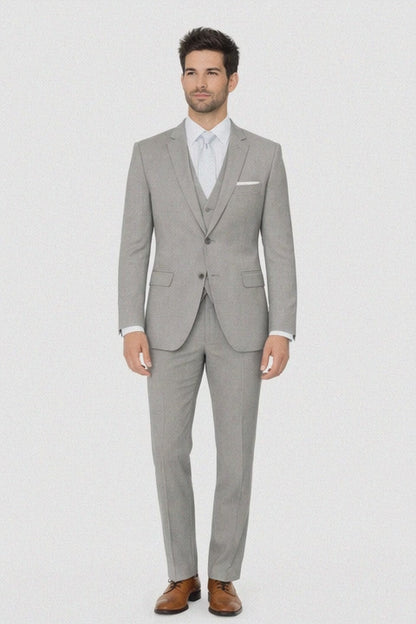 Mens Designer 2 Button Peak Lapel Grenada Prom Tuxedo Suit in Light Grey