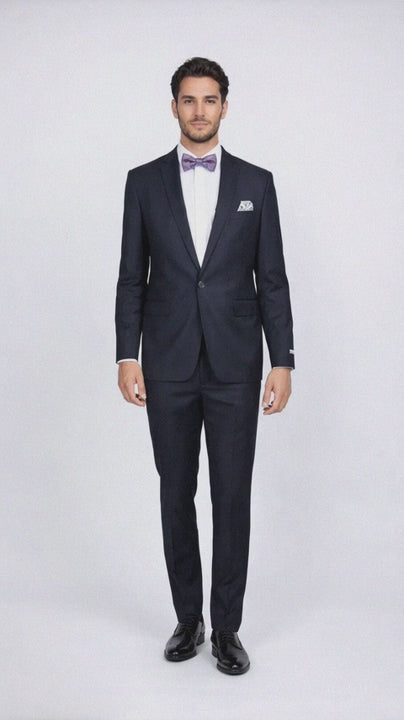 Men's Navy Blue Rossiman Rossi Slim Fit Peak Lapel Suit