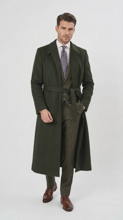Men’s Blade Runner K Inspired Olive Green Wool Duster Coat – Long Vintage Sci-Fi Overcoat
