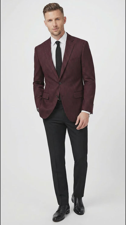 Men’s Burgundy Pinstripe Blazer – Classic Tailored Formal Jacket for Business, Office and Evening Wear