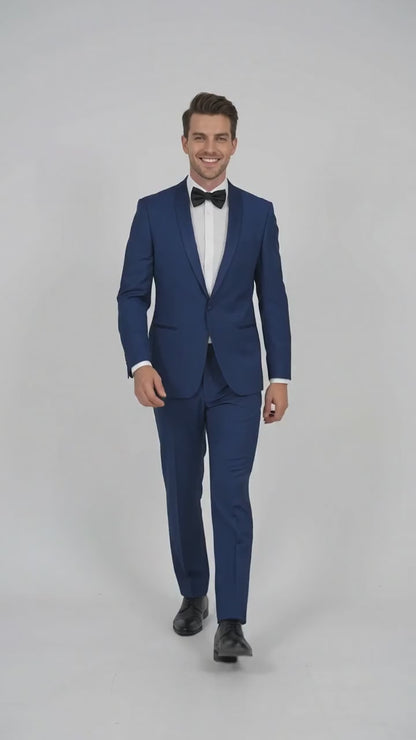 Men’s Midnight Blue Shawl Lapel Tuxedo, 1 Button Formal Wedding Prom Suit