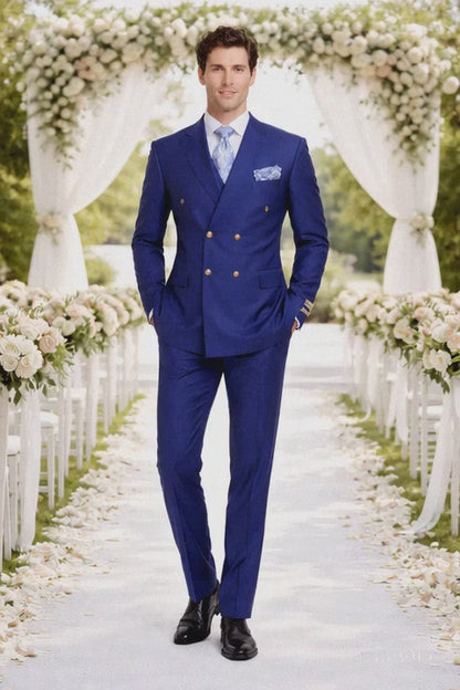 Rossiman Royal Blue Men's Suit Double Breasted Slim Fit
