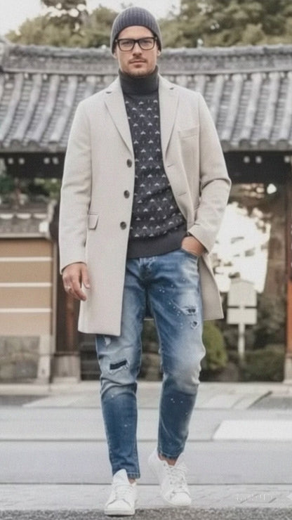 Light Tan Overcoat - Beige Sand Color Light Wool Carcoat