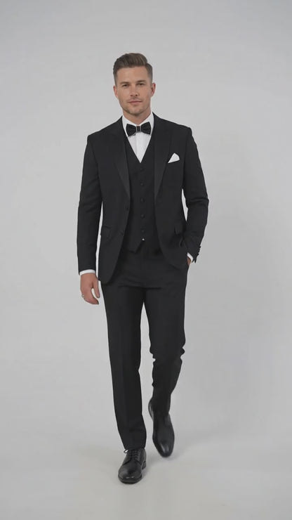 Men’s Black Great Gatsby Inspired Vested Tuxedo, Leonardo DiCaprio Style Formal Wedding Prom Suit