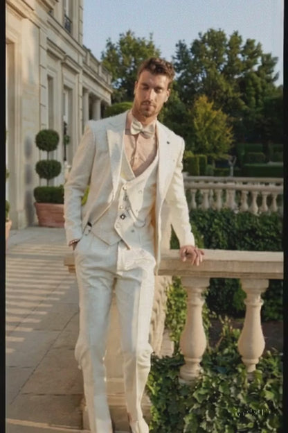 Vinci Men’s Ivory Three Piece Suit – Ivory 3PC Formal Wedding Suit for Groom, Prom and Black Tie Events