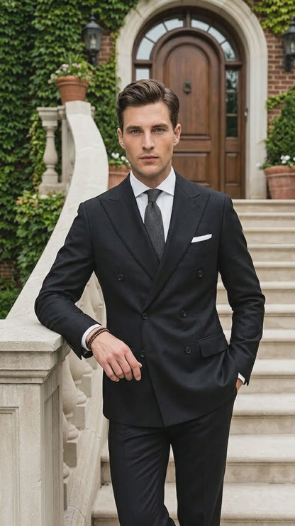 Men’s Black Double Breasted Blazer, Formal Wedding Business Casual Sport Coat Jacket