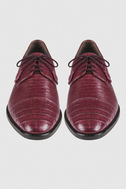 Los Altos Burgundy Caiman Belly & Teju Lizard Cap Toe Oxford Men's Lace Up Shoes