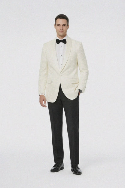 Ivory Paisley Tuxedo Jacket | Shawl Lapel Wedding & Prom Suit Blazer