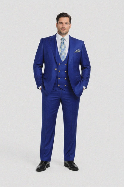 Rossiman Men??s Royal Blue Slim Fit Suit ?? Sophisticated Double-Breasted Design