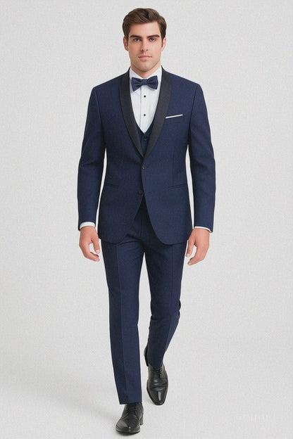 Mens Designer One Button Shawl Tuxedo in Navy