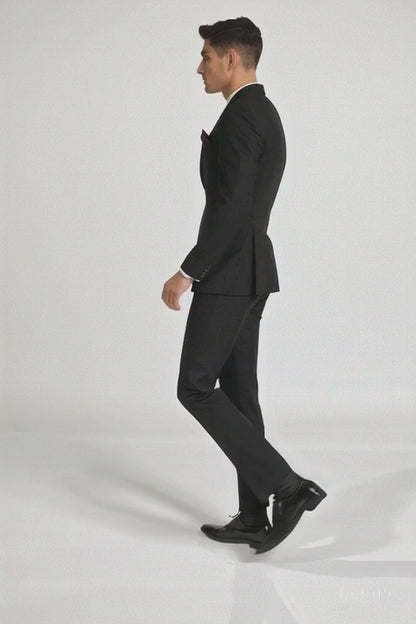 Men's Slim Fit Shiny Paisley Prom & Wedding Suit In Black