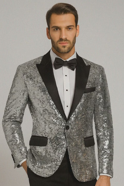 Sparkling Silver Sequin Mens Tuxedo  Party & Wedding Blazer