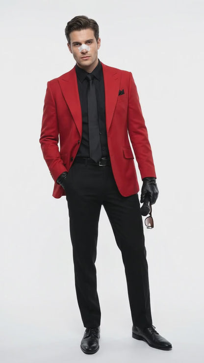 Men’s Red Blazer with Black Pants – Celebrity Inspired Wedding, Prom & Party Suit