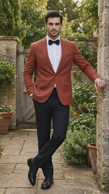 Mens Brick Copper Rust Color  Blazer  Slim Fit Formal and Party Wear Jacket in Burnt Orange Sport Coat