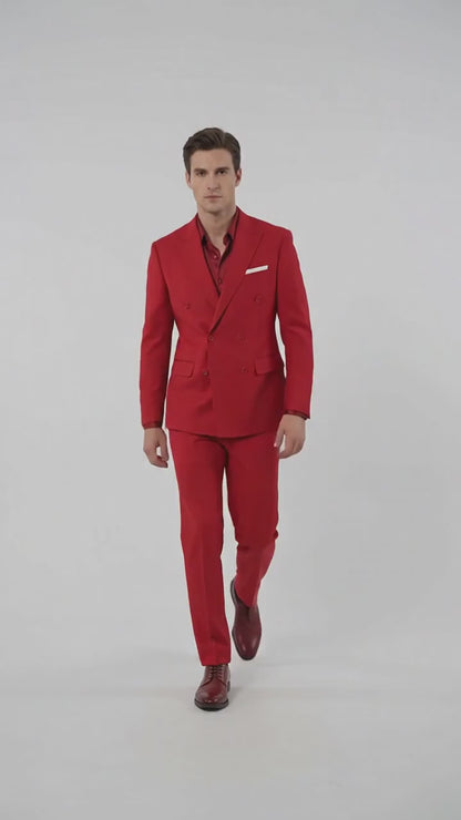 Men’s Red Double Breasted Suit – Peak Lapel Wedding, Prom & Formal Party Suit