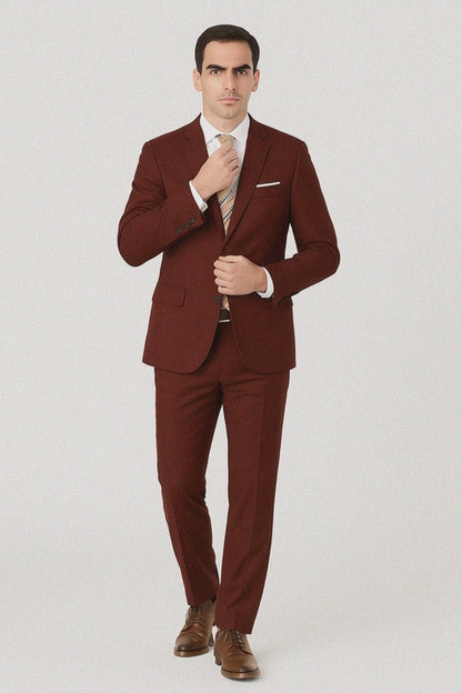 Mens 2 Button Modern Fit Suit Burgundy