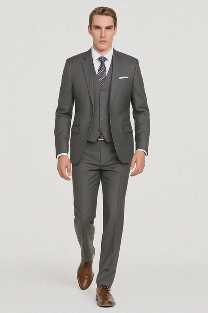 Mens Vested Smart Modern Fit Suit Grey