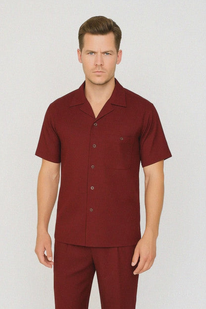 Mens Walking Suit in Color Burgundy leisure suit casual Matching Shirt and Pants $99